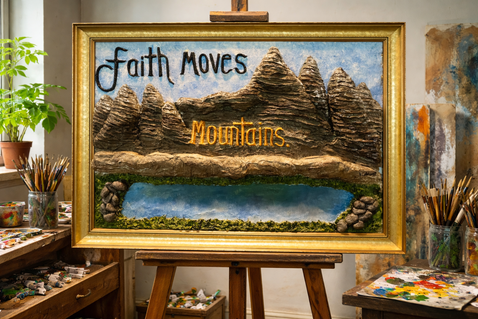 Faith Moves Mountains - 3D Sculpted Art